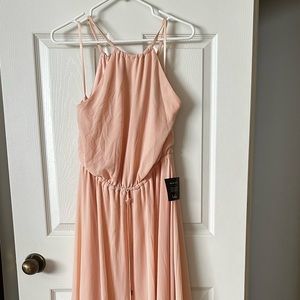 NWT Light Pink floor length dress. Ties around the neck.